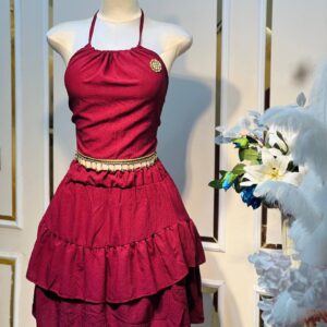 🆕 NOUVEAU 2026 — Ensemble Brassière Jupe à Volants Femme | Toutes Tailles S au 3XL | 5 Coloris : Noir, Rouge Bordeaux, Blanc, Bleu Ciel & Marron | Broche Dorée + Ceinture Perlée Incluses | Tenue Deux Pièces Chic Soirée & Quotidien